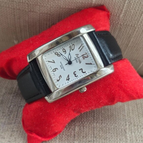 Activa Swiss Ladies Wristwatch Black Leather Strap Quartz Analog Swiss Mov Watch - Picture 3 of 13